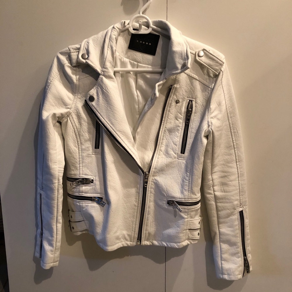Blank NYC White Moto Leather Jacket XS